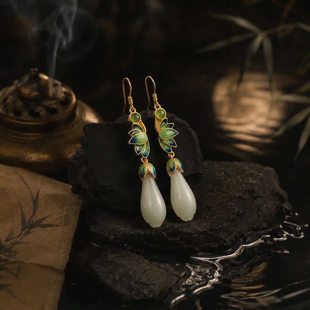 Soft Light Lotus Jade Earrings