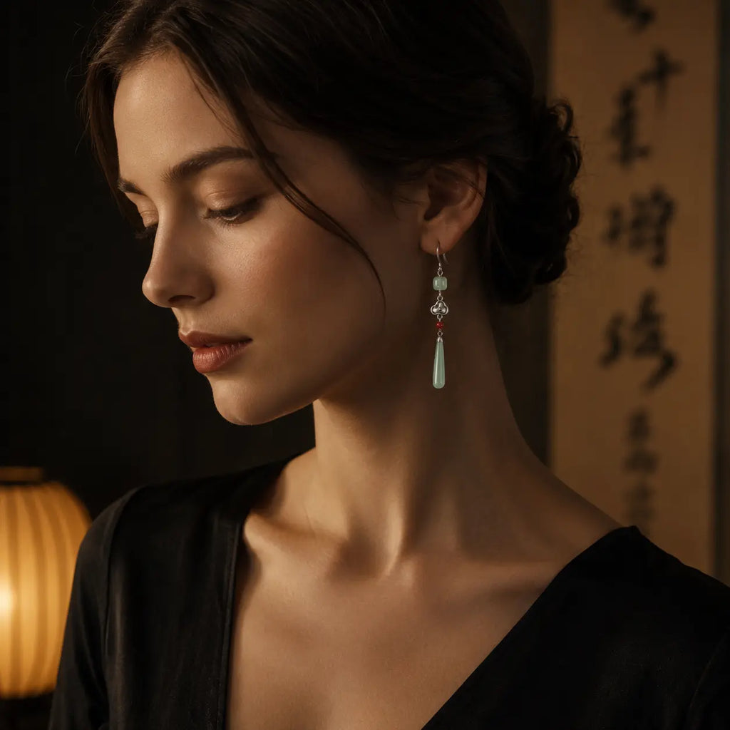 Celadon Drop Earrings — Eastern Jade Zen Jewelry