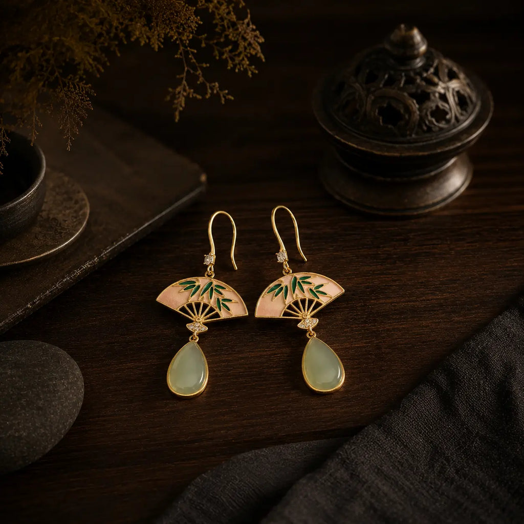 Jade Fan Drop Earrings — Eastern Quiet Luxury Jewelry