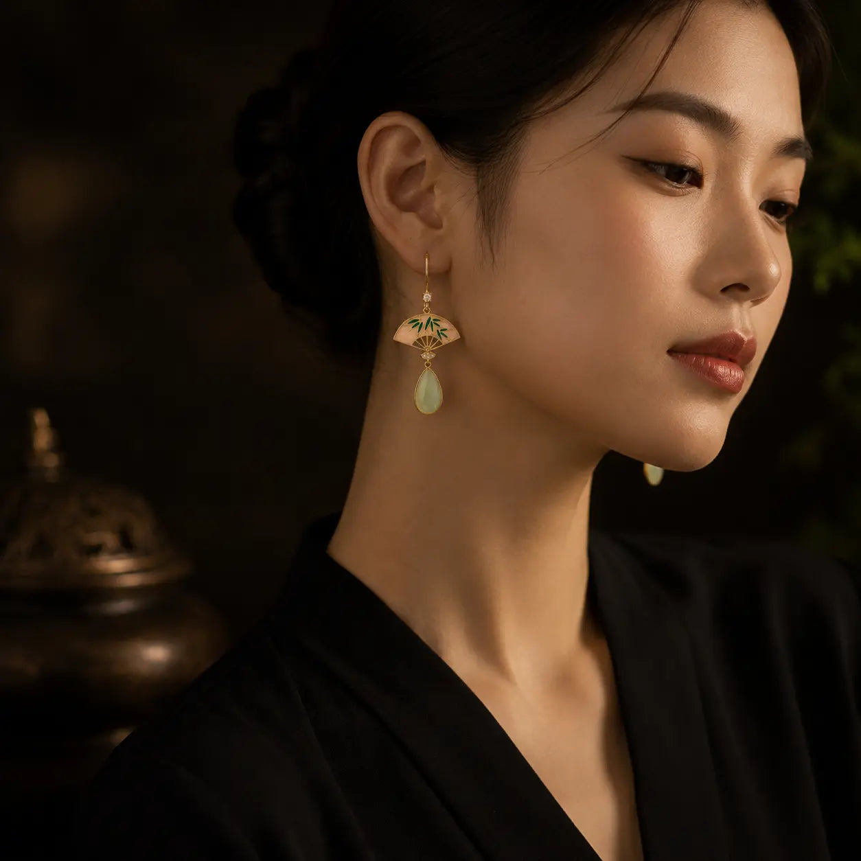 Jade Fan Drop Earrings — Eastern Quiet Luxury Jewelry