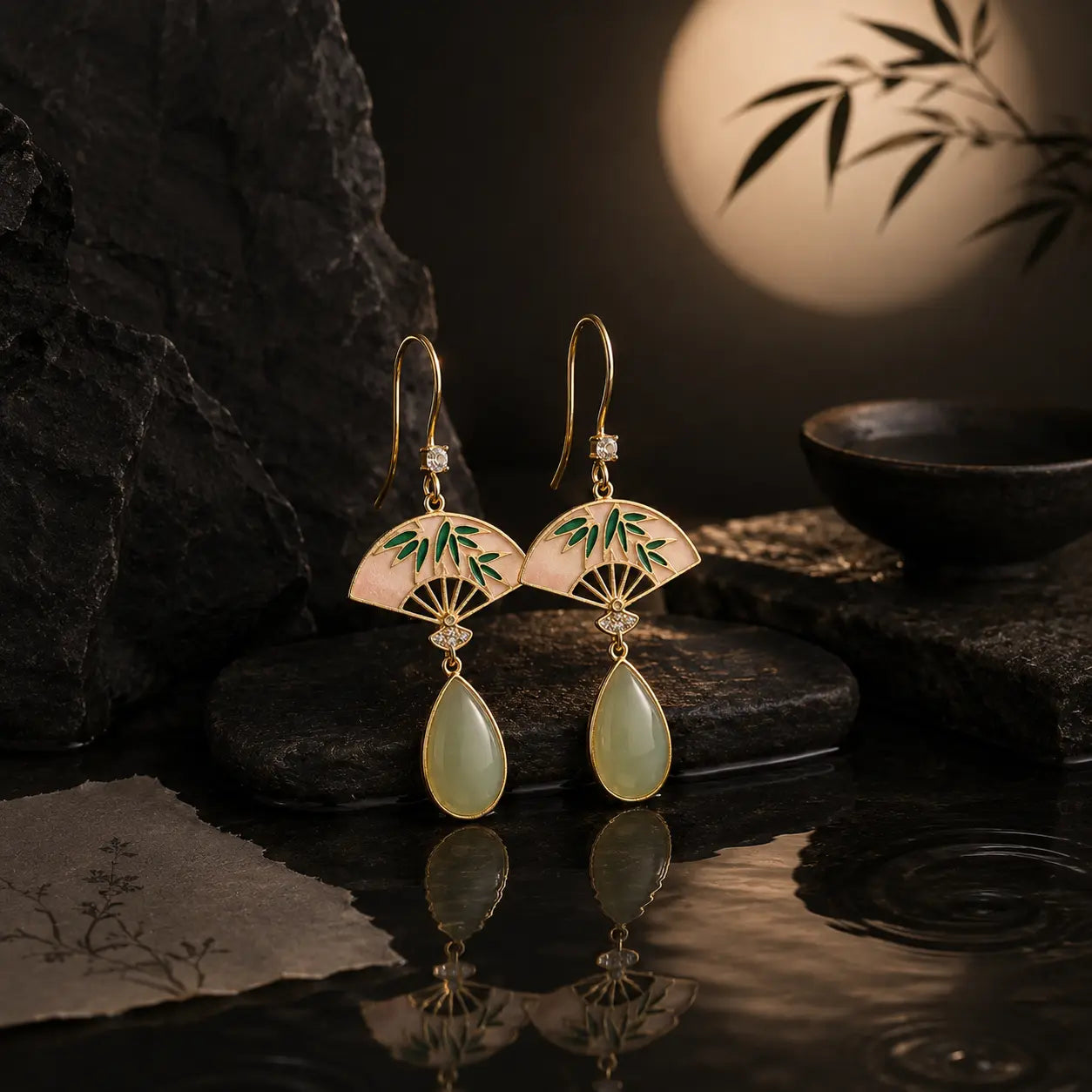 Jade Fan Drop Earrings — Eastern Quiet Luxury Jewelry