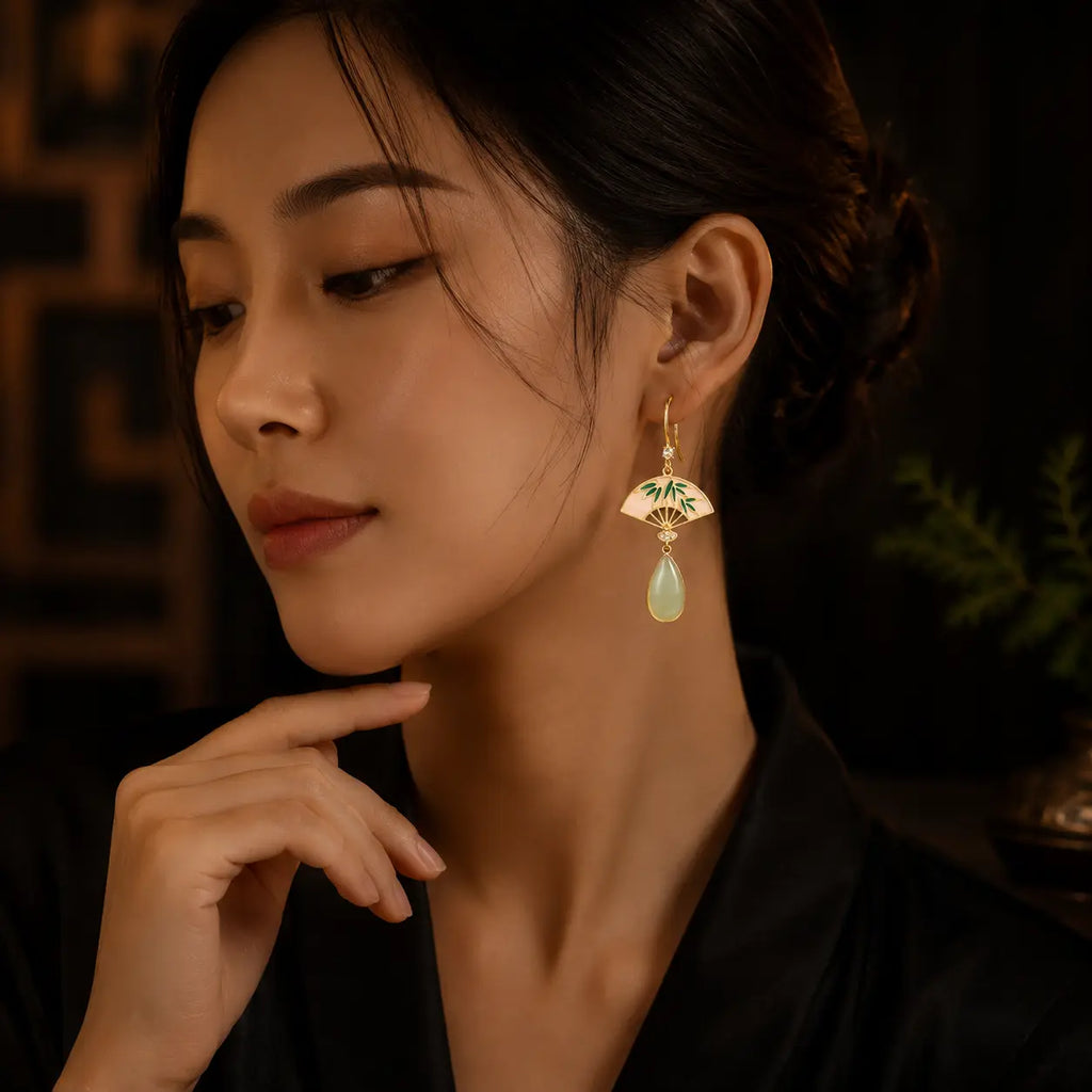 Jade Fan Drop Earrings — Eastern Quiet Luxury Jewelry