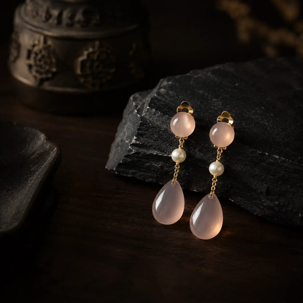 Moonlit Palace Rose Quartz Earrings
