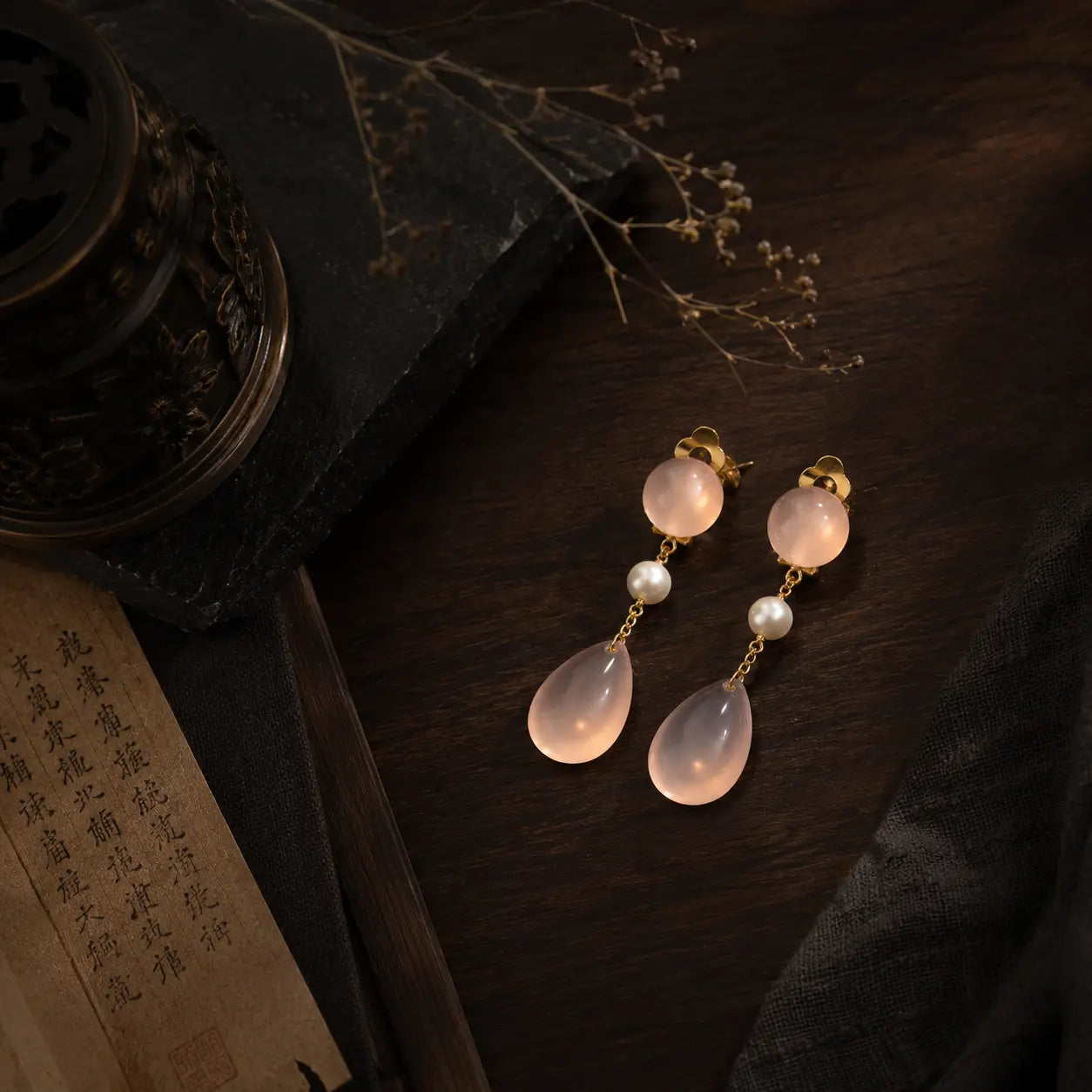 Moonlit Palace Rose Quartz Earrings