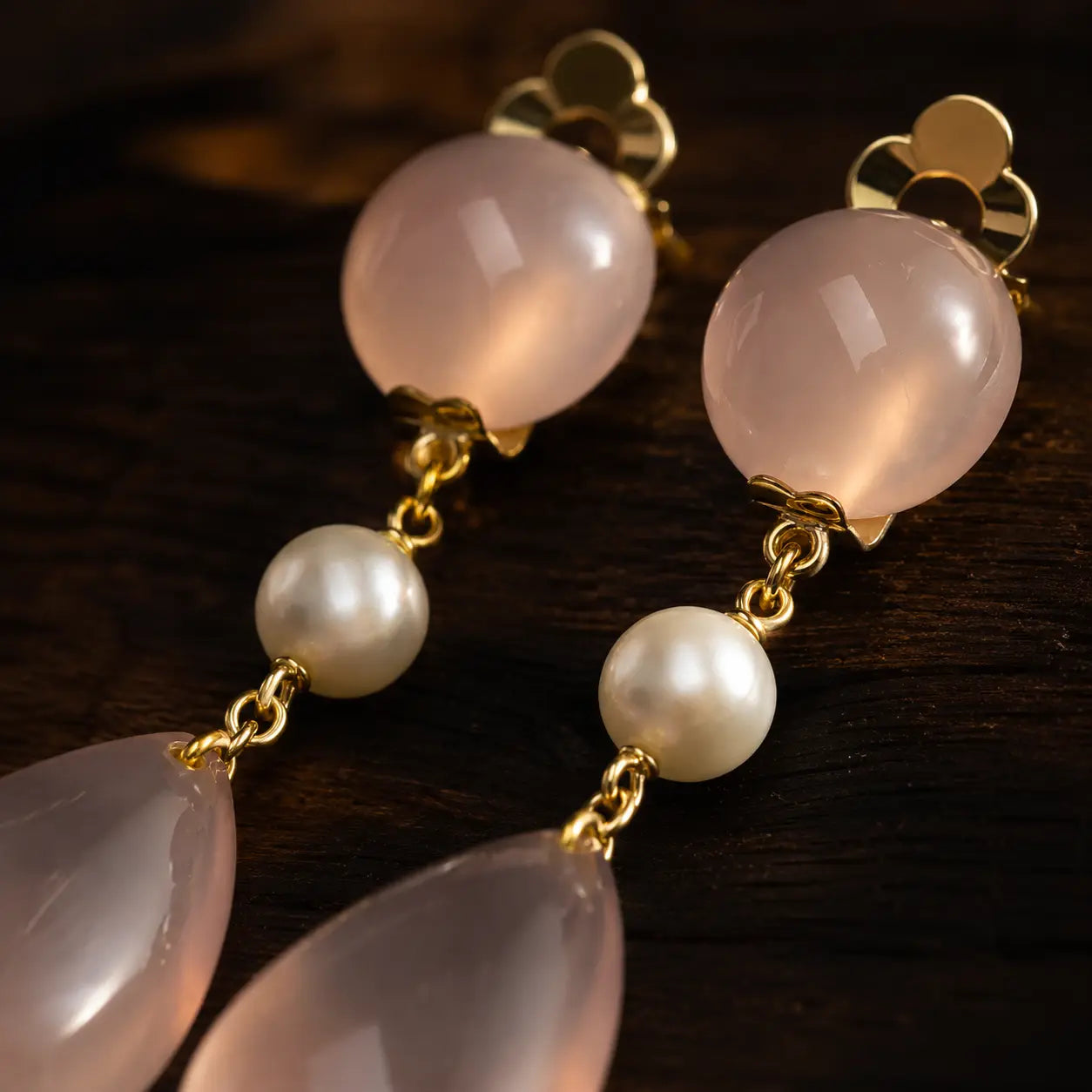 Moonlit Palace Rose Quartz Earrings