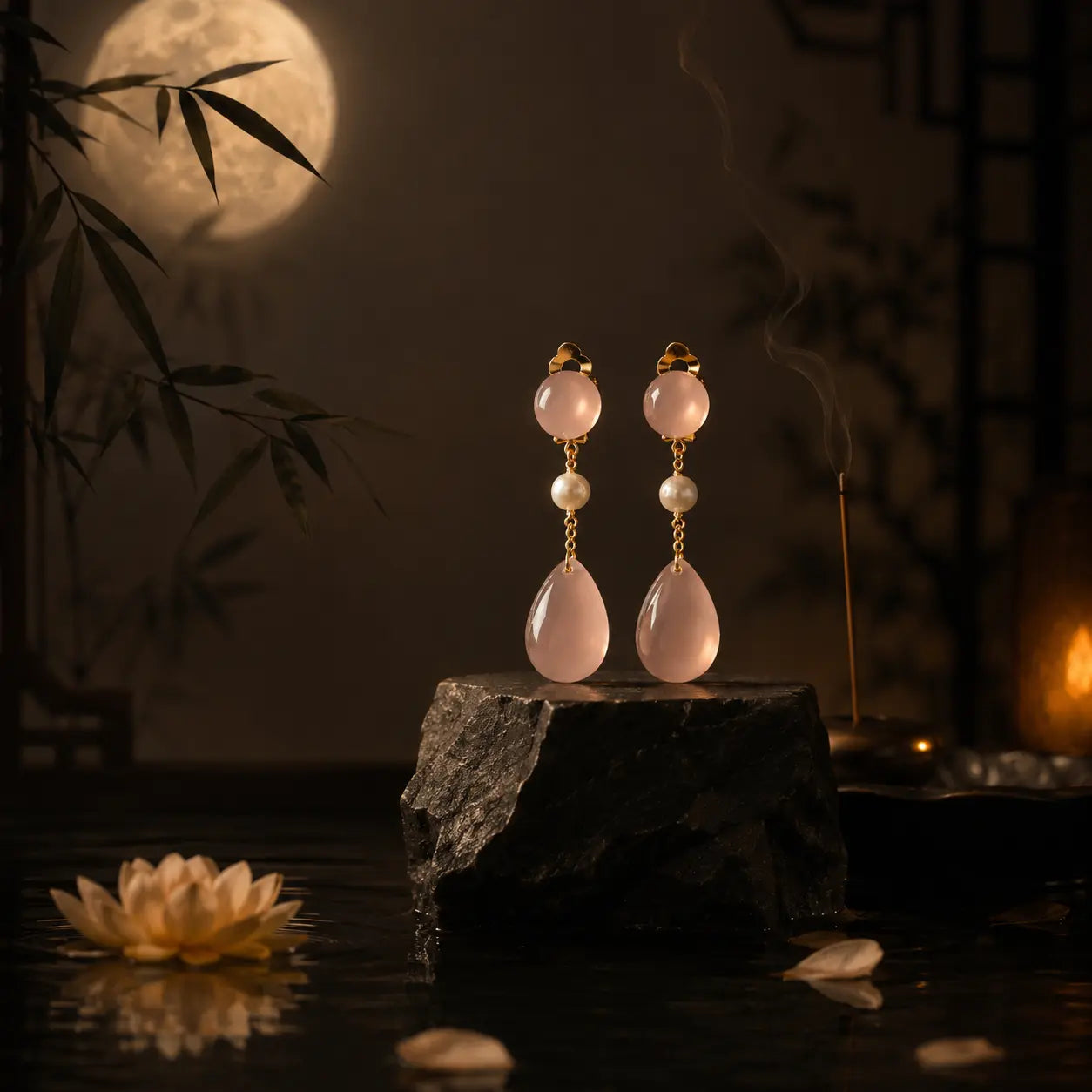 Moonlit Palace Rose Quartz Earrings