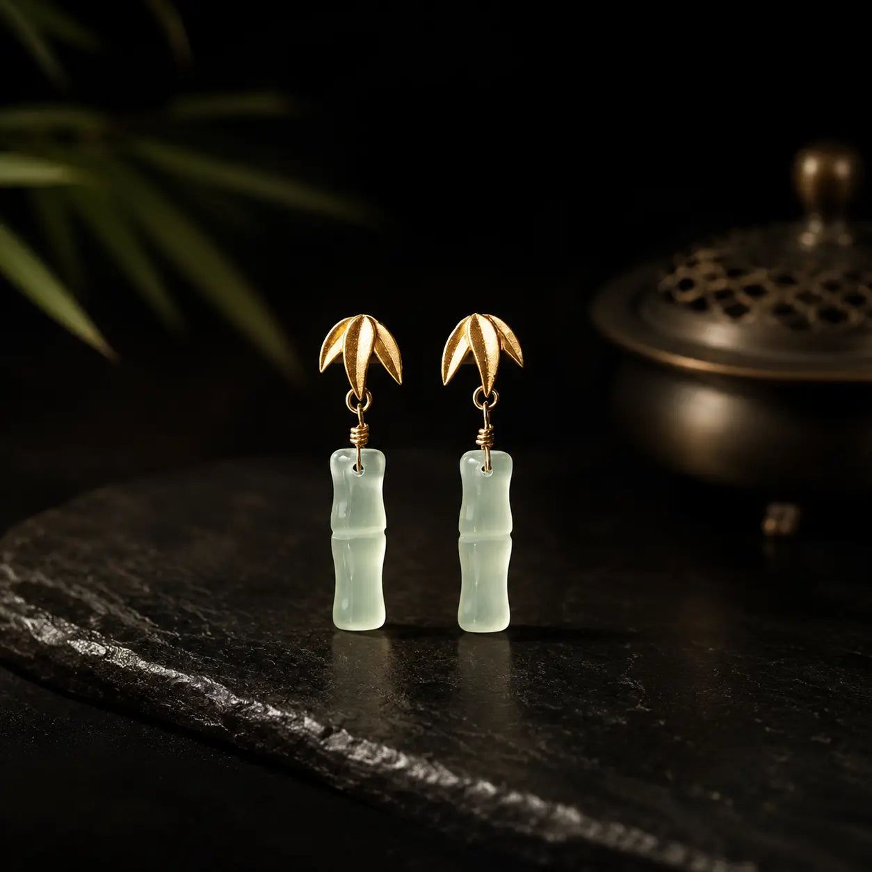 Golden Bamboo Jade Earrings
