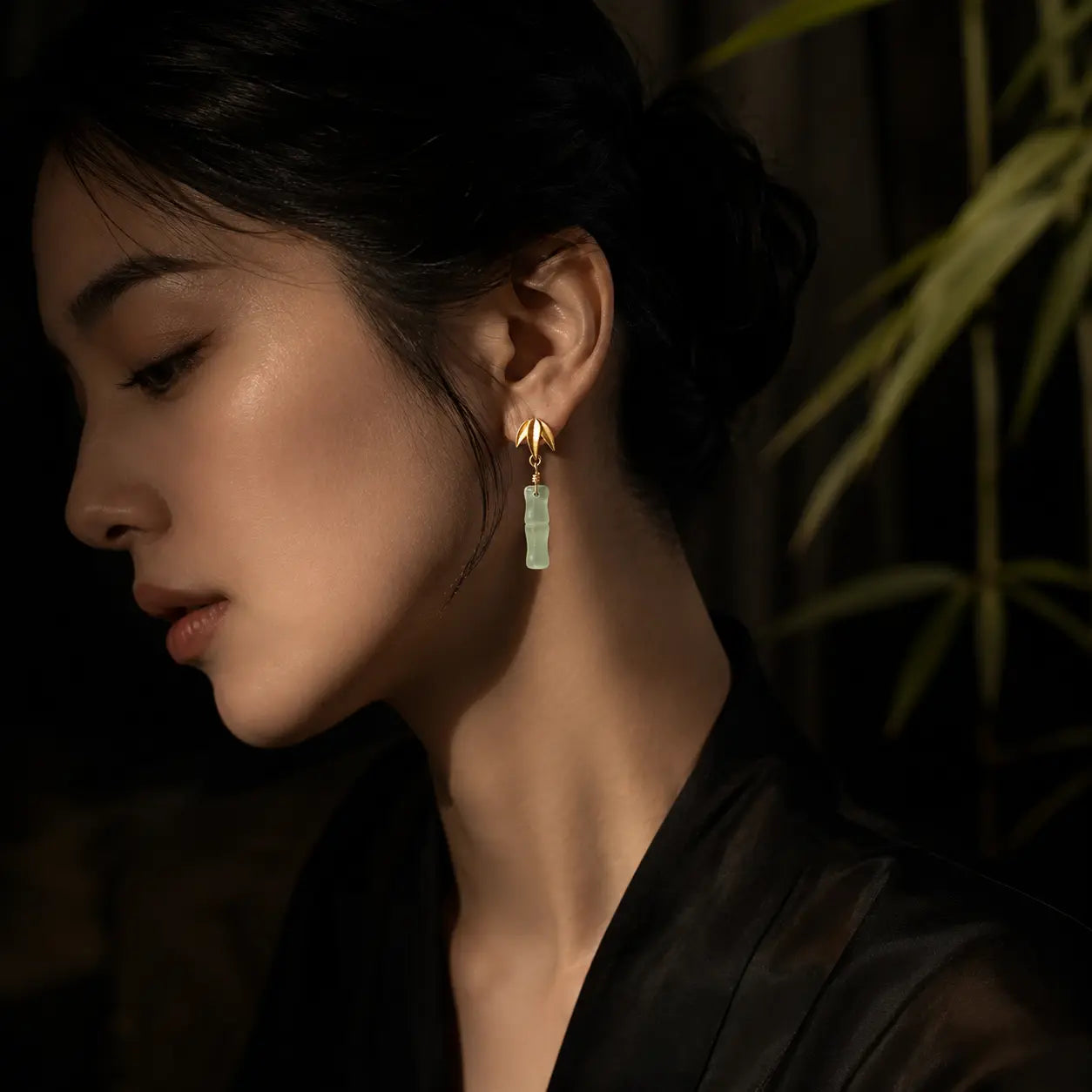 Golden Bamboo Jade Earrings