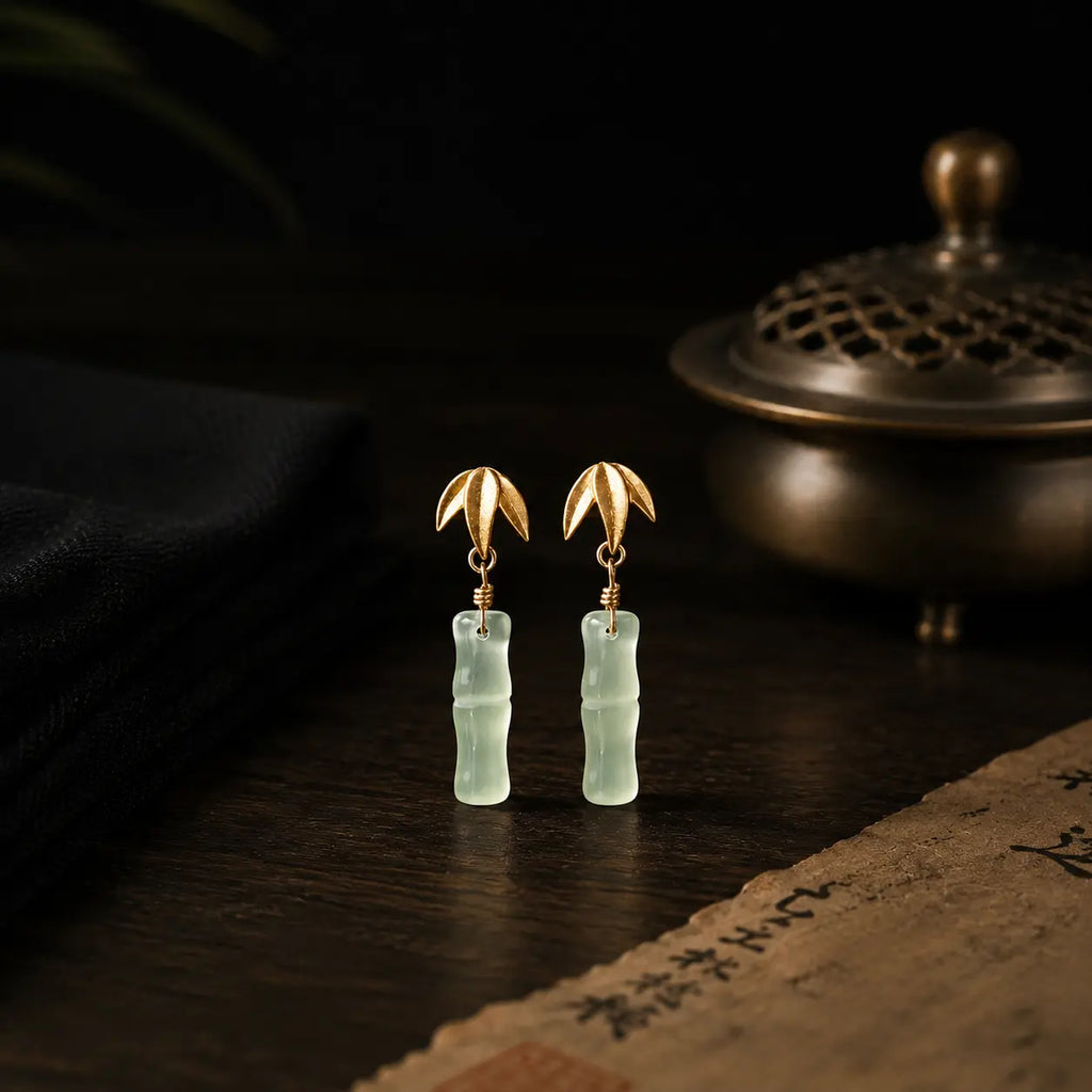 Golden Bamboo Jade Earrings