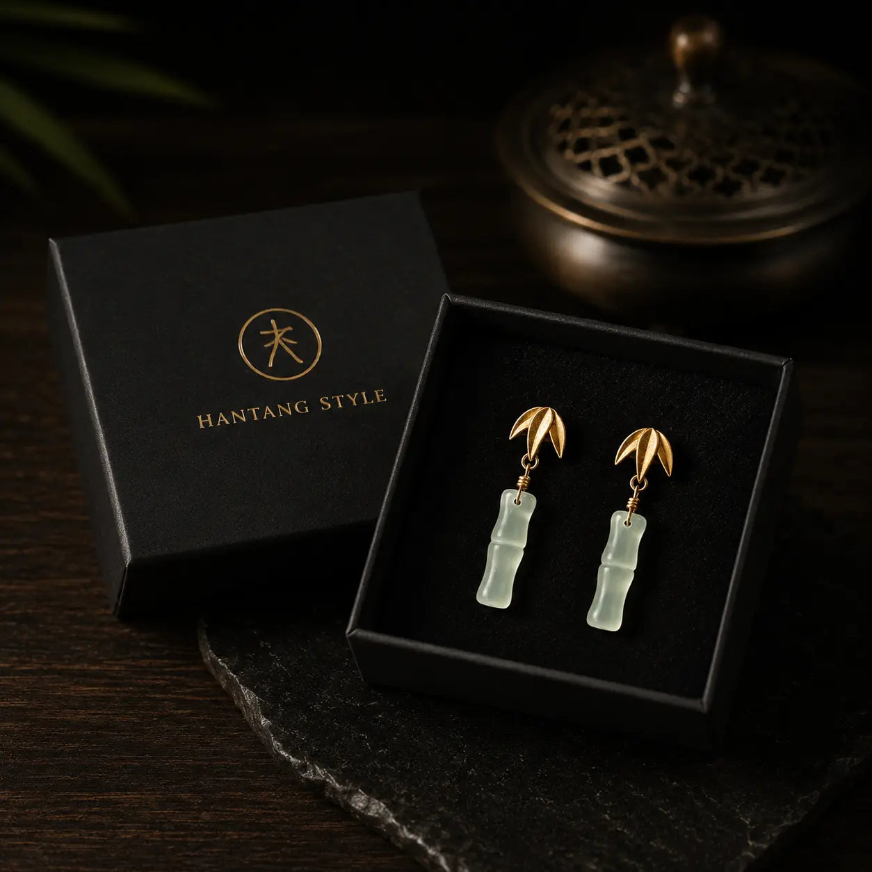 Golden Bamboo Jade Earrings