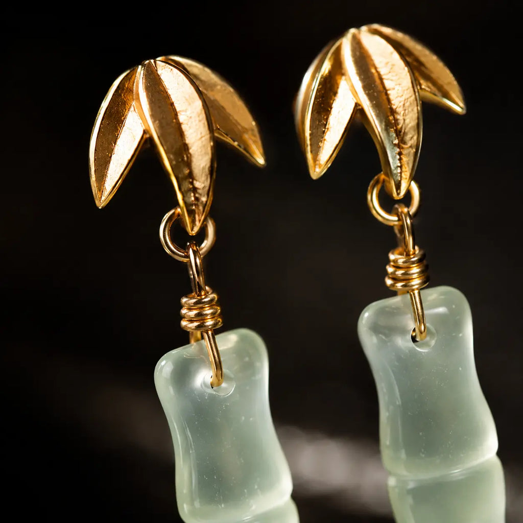 Golden Bamboo Jade Earrings