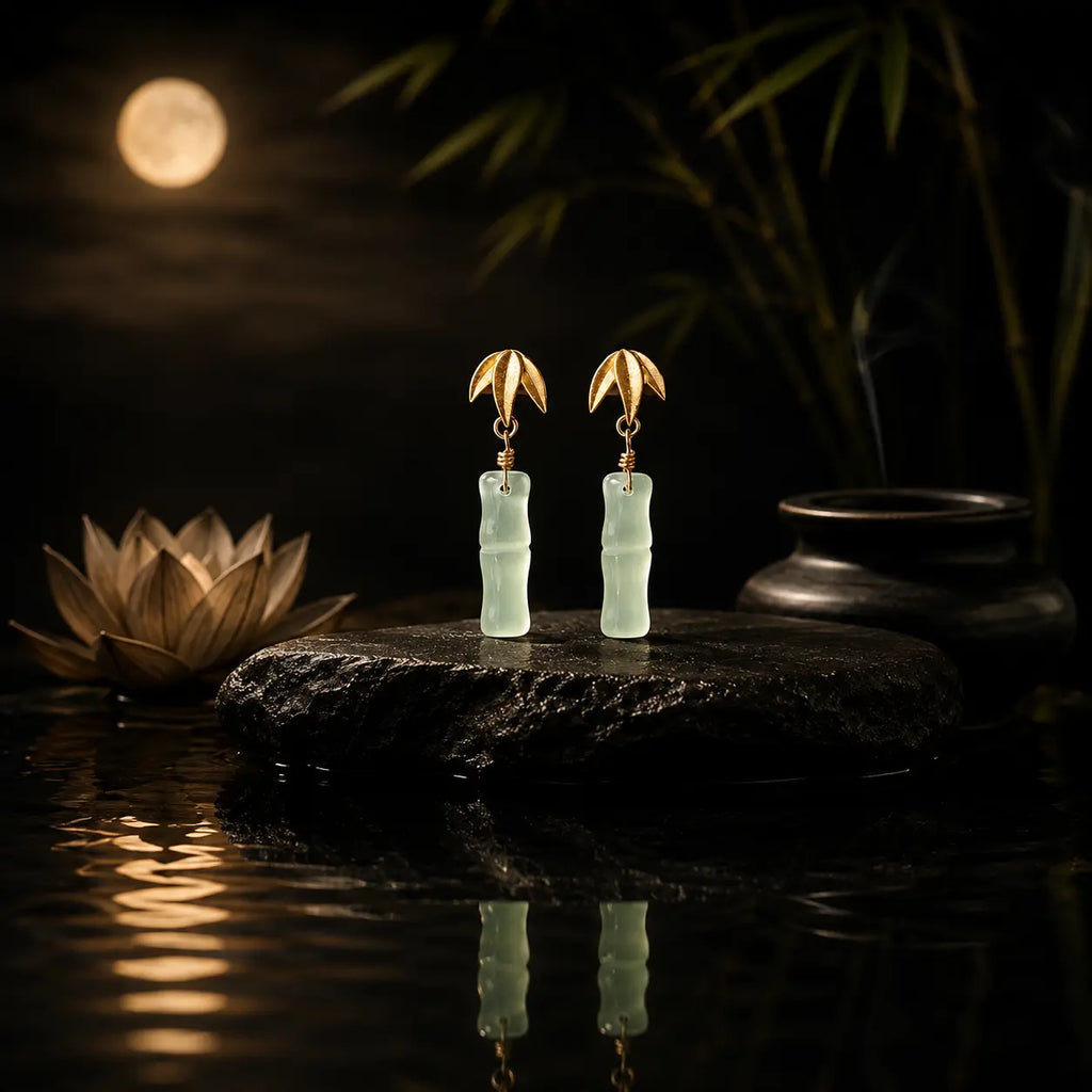 Golden Bamboo Jade Earrings