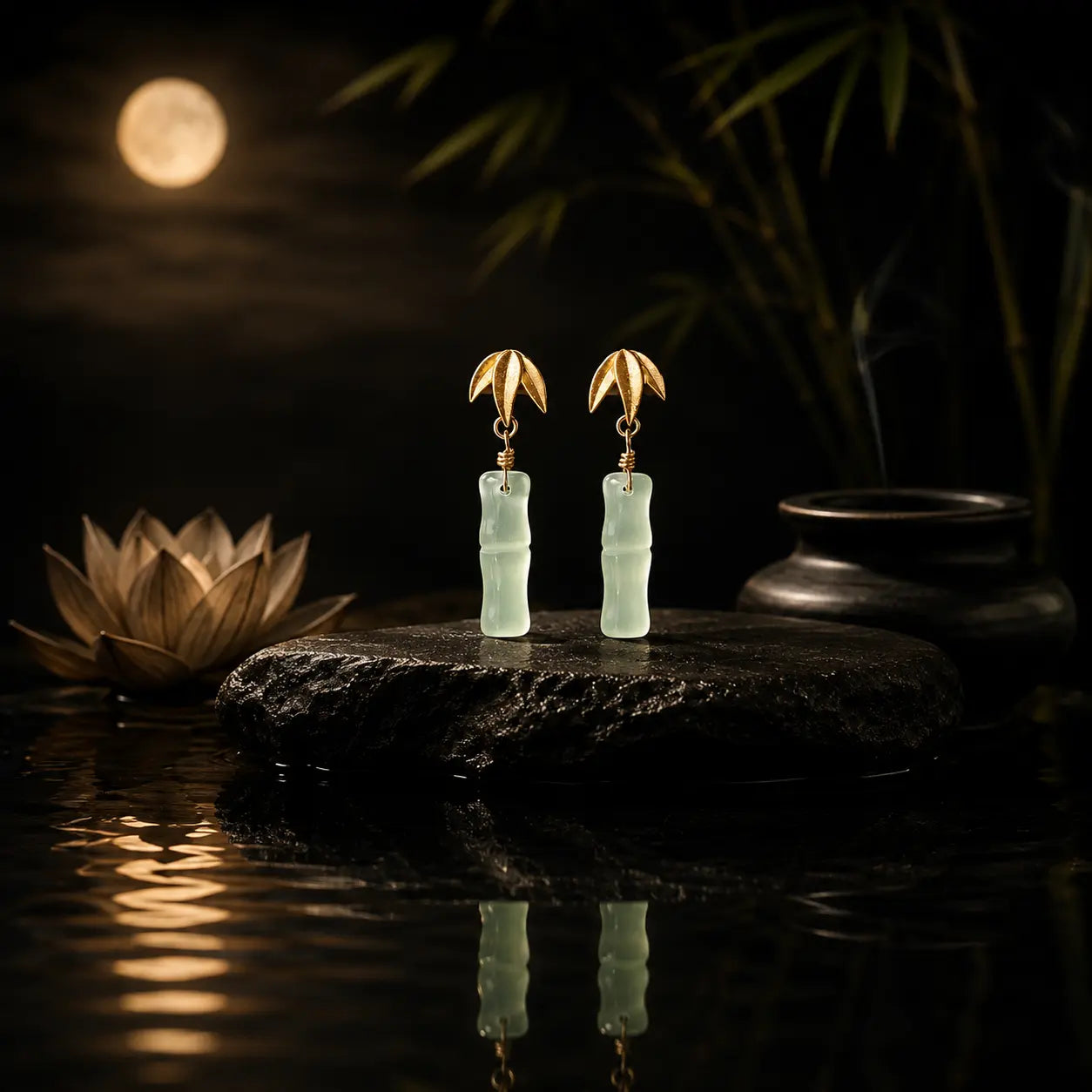 Golden Bamboo Jade Earrings