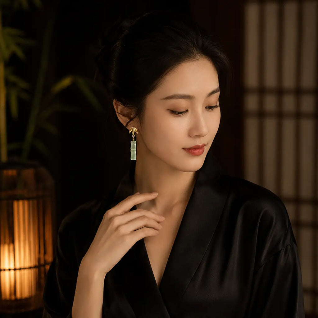 Golden Bamboo Jade Earrings