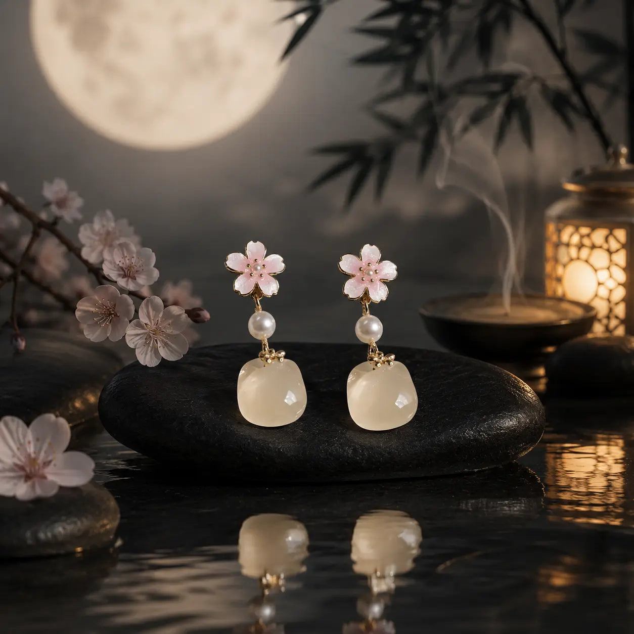 Cherry Blossom Moon Earrings