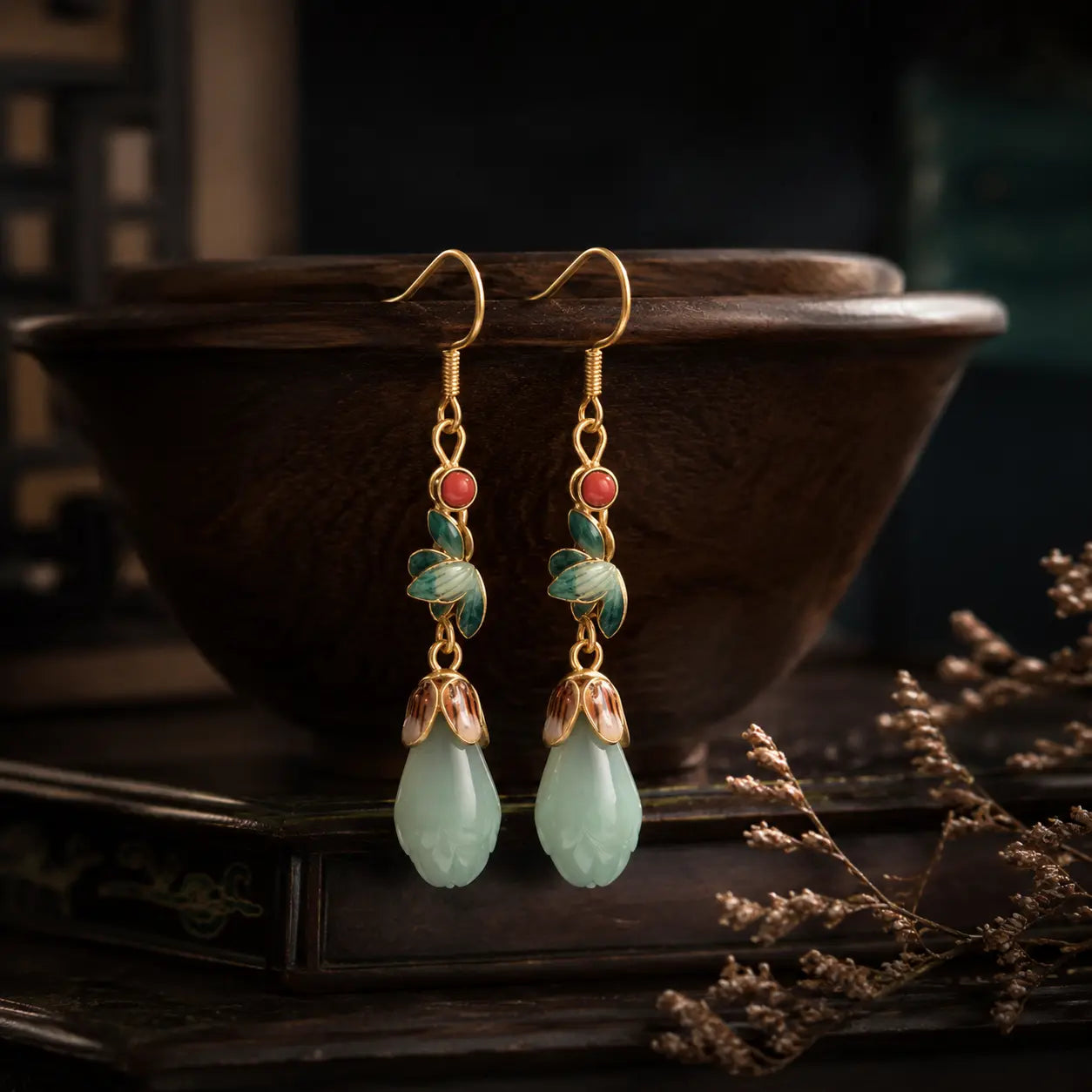 Jade Lotus Whisper Earrings