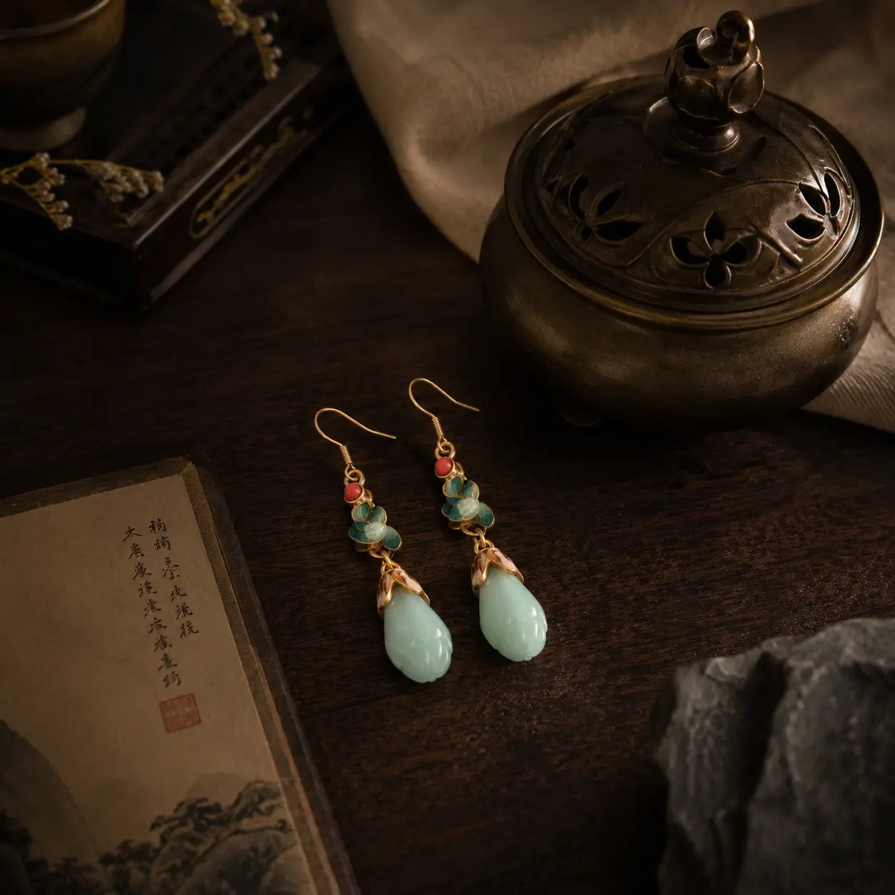 Jade Lotus Whisper Earrings
