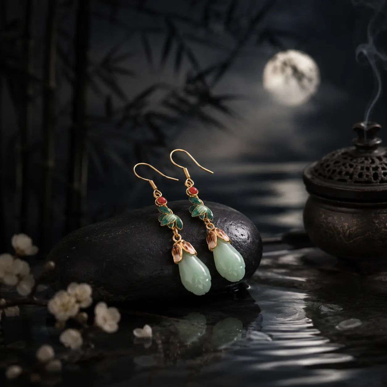 Jade Lotus Whisper Earrings