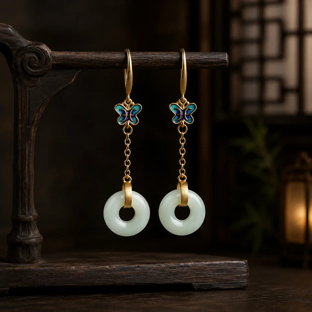 Butterfly Jade Moon Earrings