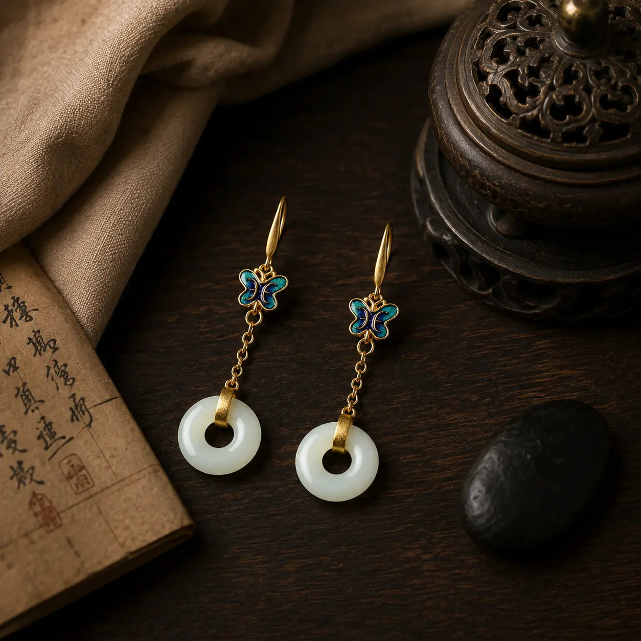 Butterfly Jade Moon Earrings
