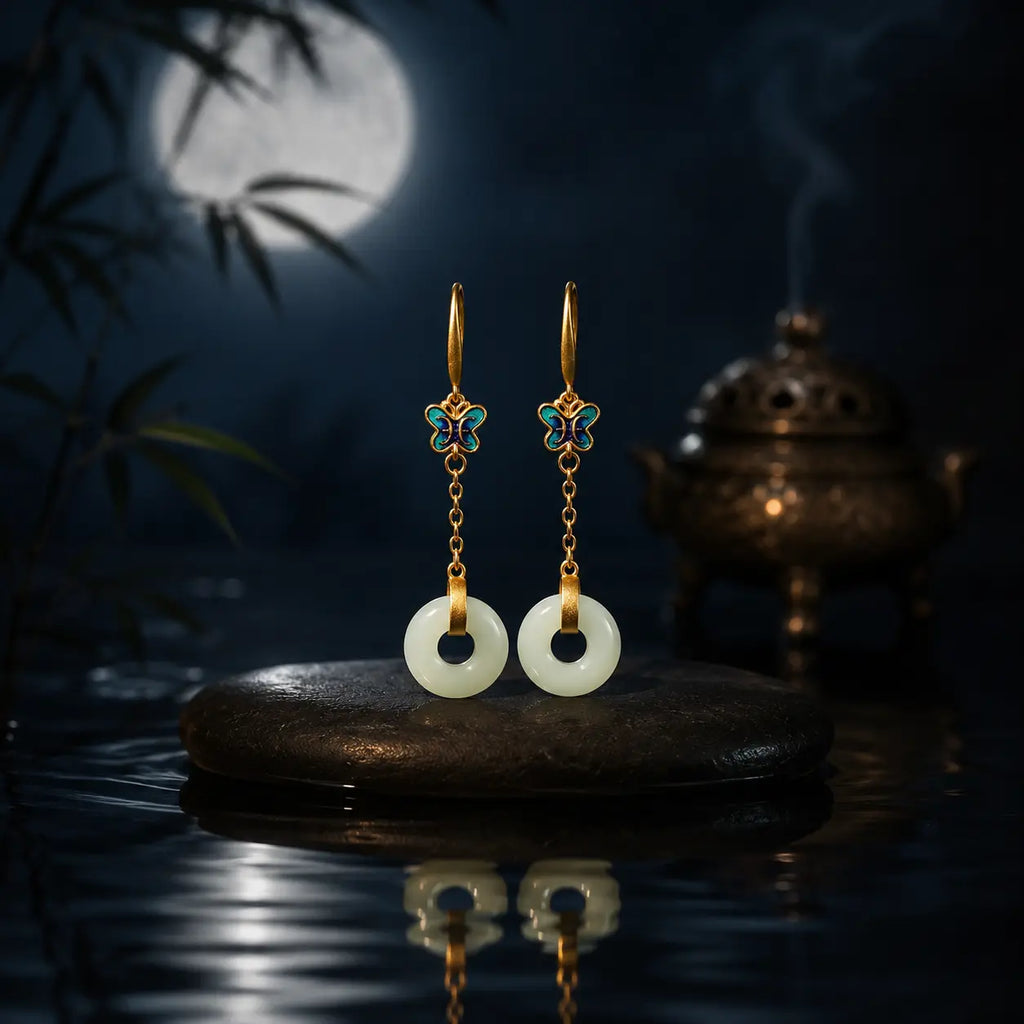 Butterfly Jade Moon Earrings