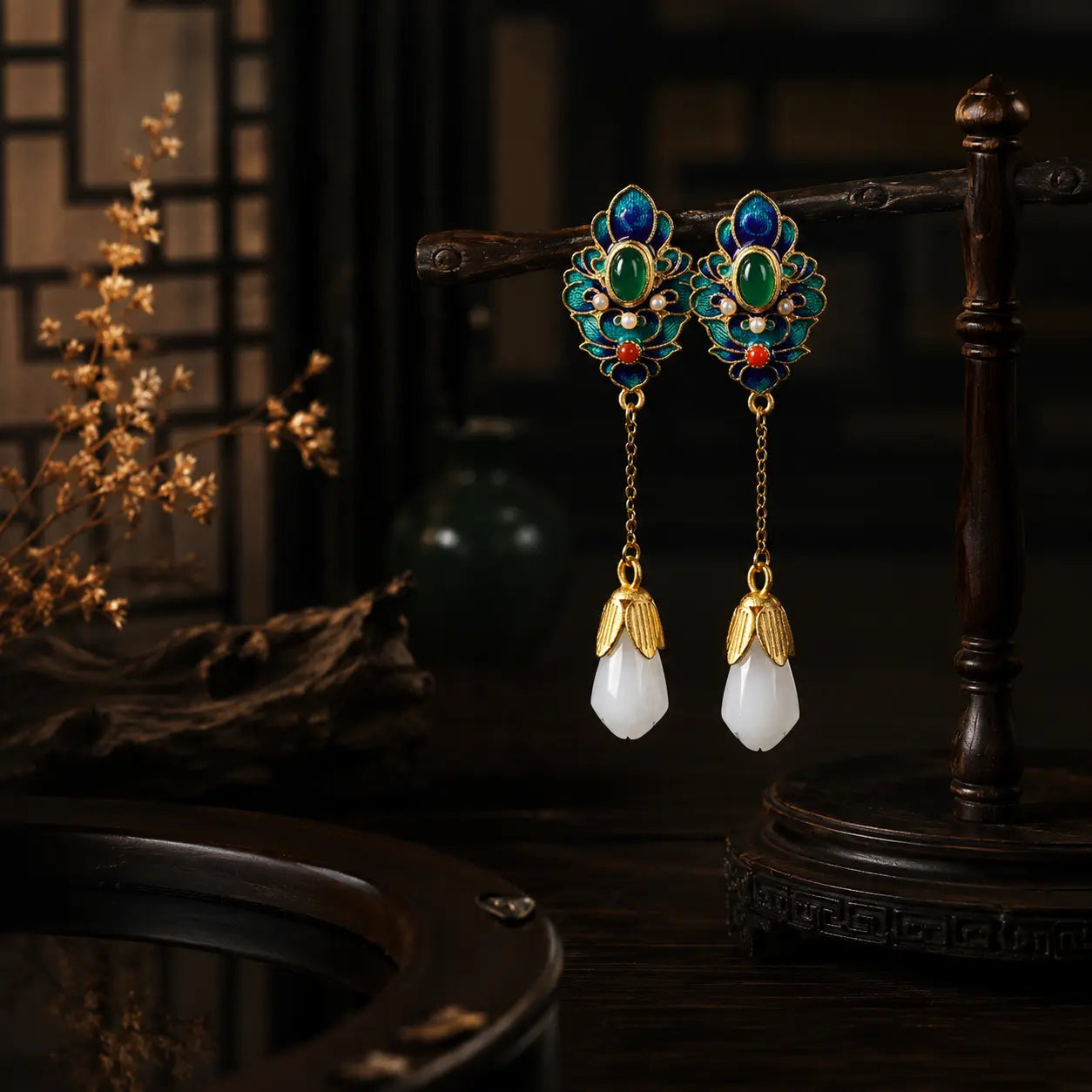 Imperial Jade Lotus Earrings