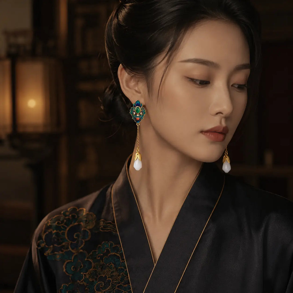 Imperial Jade Lotus Earrings