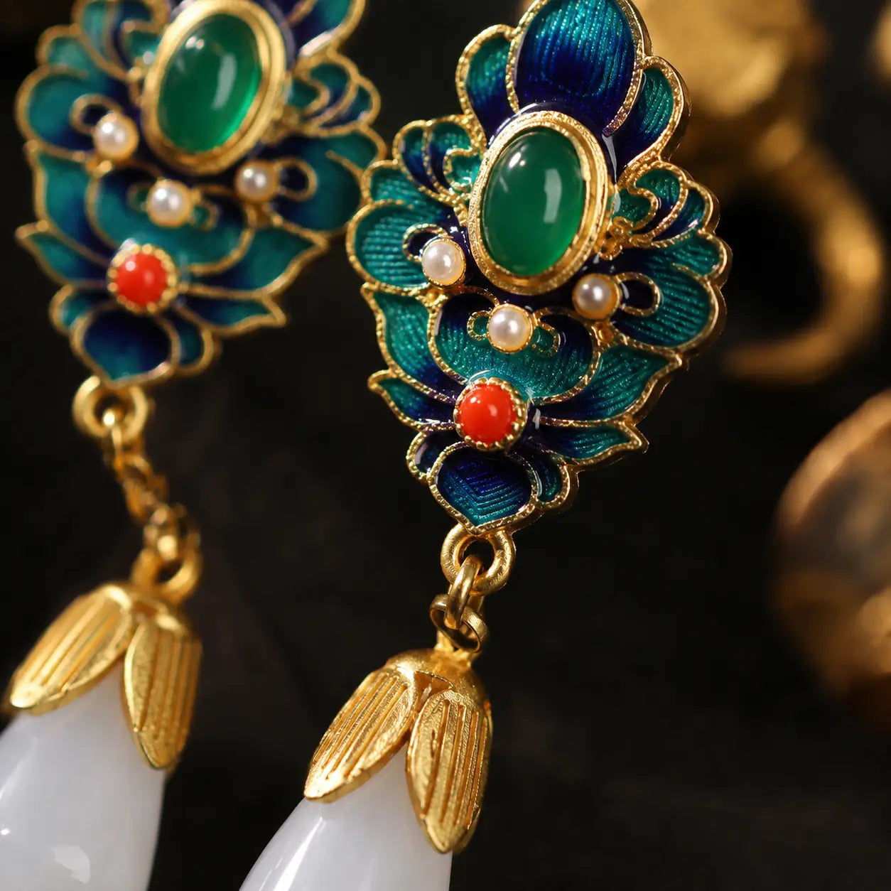 Imperial Jade Lotus Earrings
