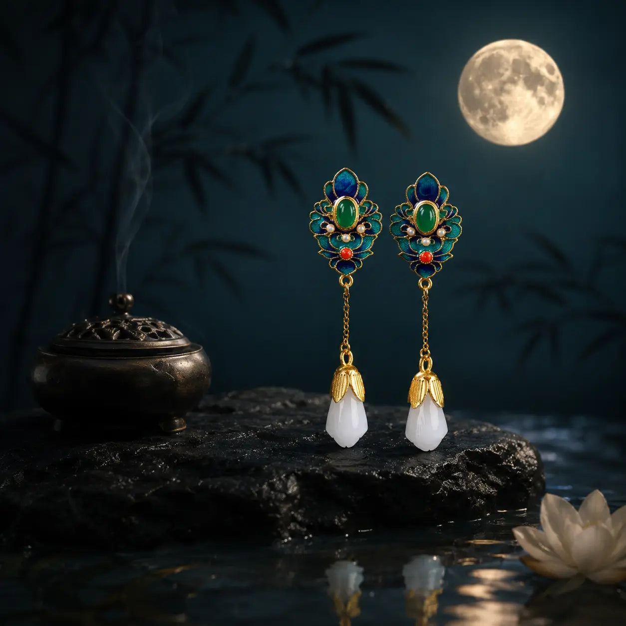 Imperial Jade Lotus Earrings
