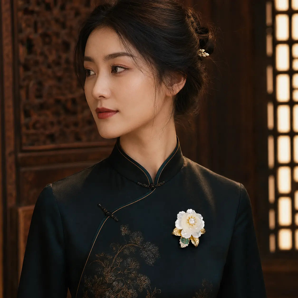 Imperial Peony Pearl Brooch
