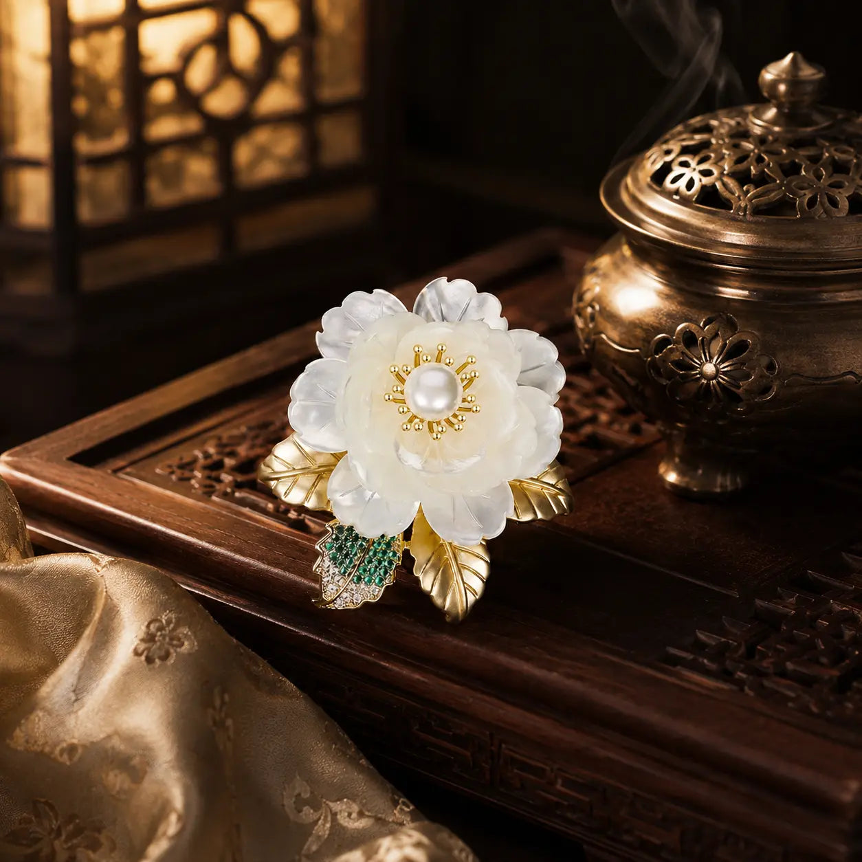 Imperial Peony Pearl Brooch
