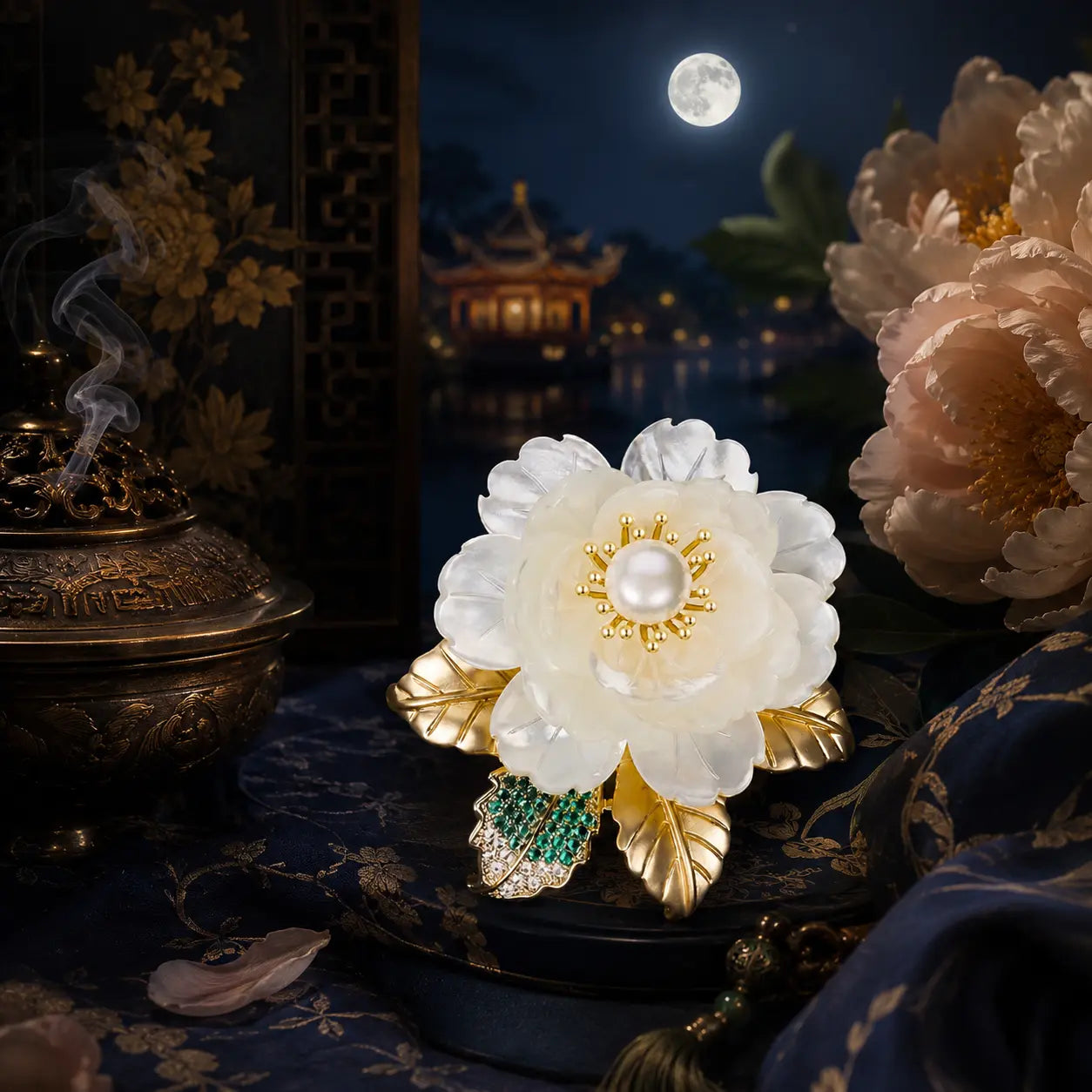 Imperial Peony Pearl Brooch