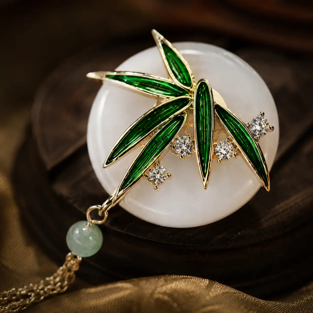 Golden Bamboo Jade Tassel Brooch
