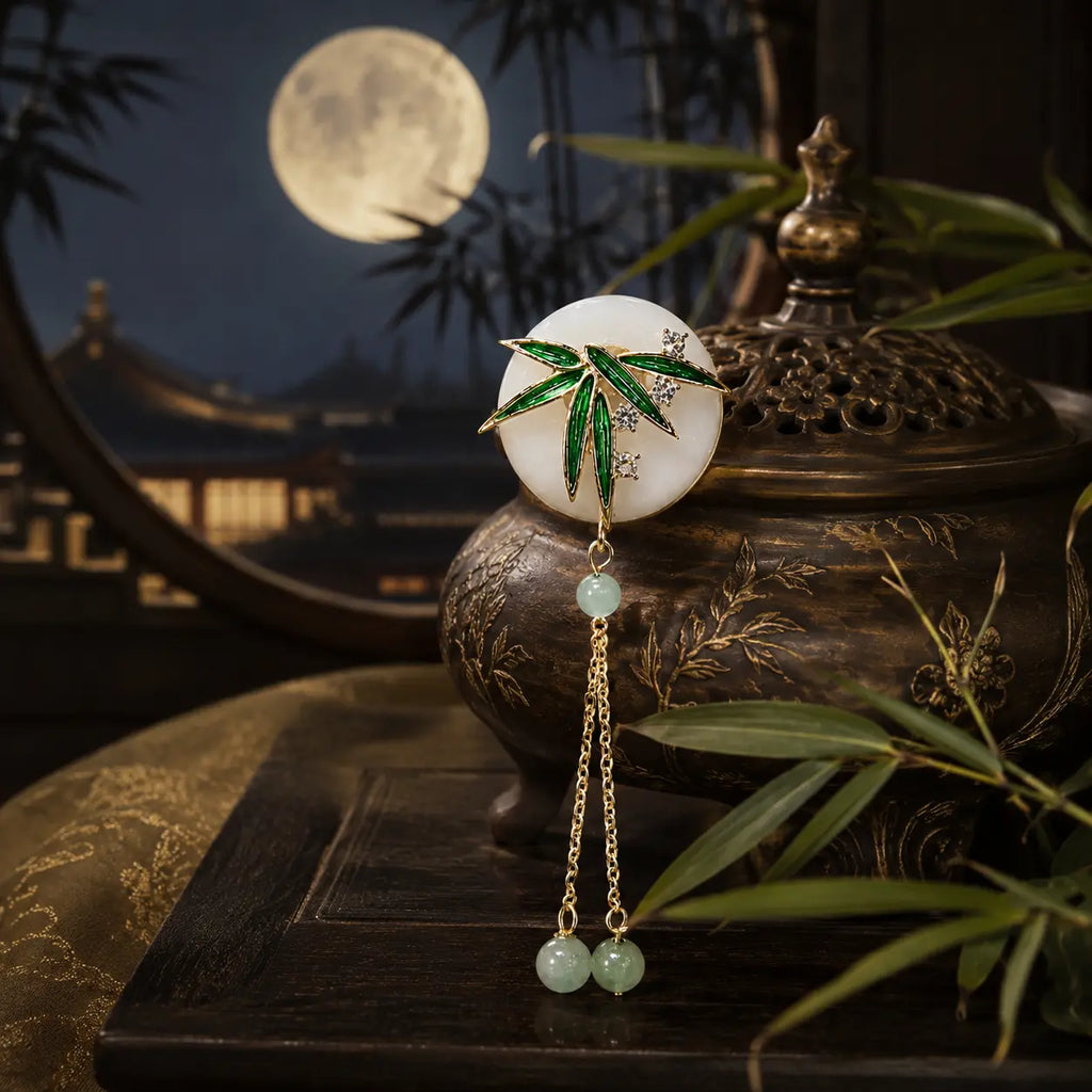 Golden Bamboo Jade Tassel Brooch