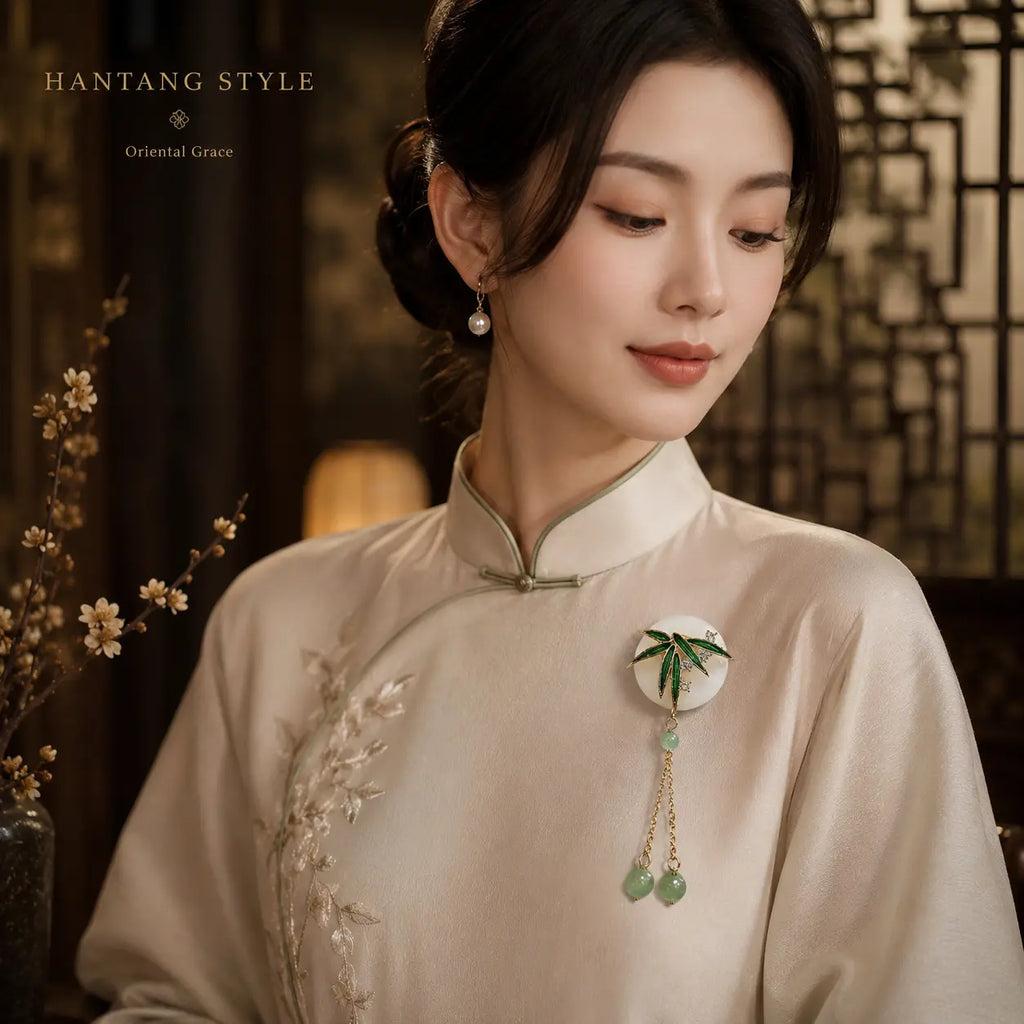 Golden Bamboo Jade Tassel Brooch