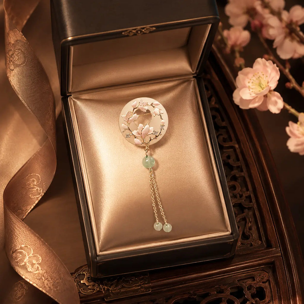 Magnolia Moon Jade Tassel Brooch