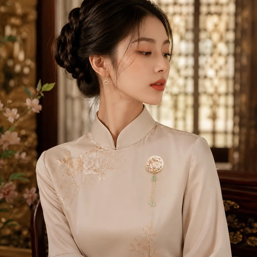 Magnolia Moon Jade Tassel Brooch