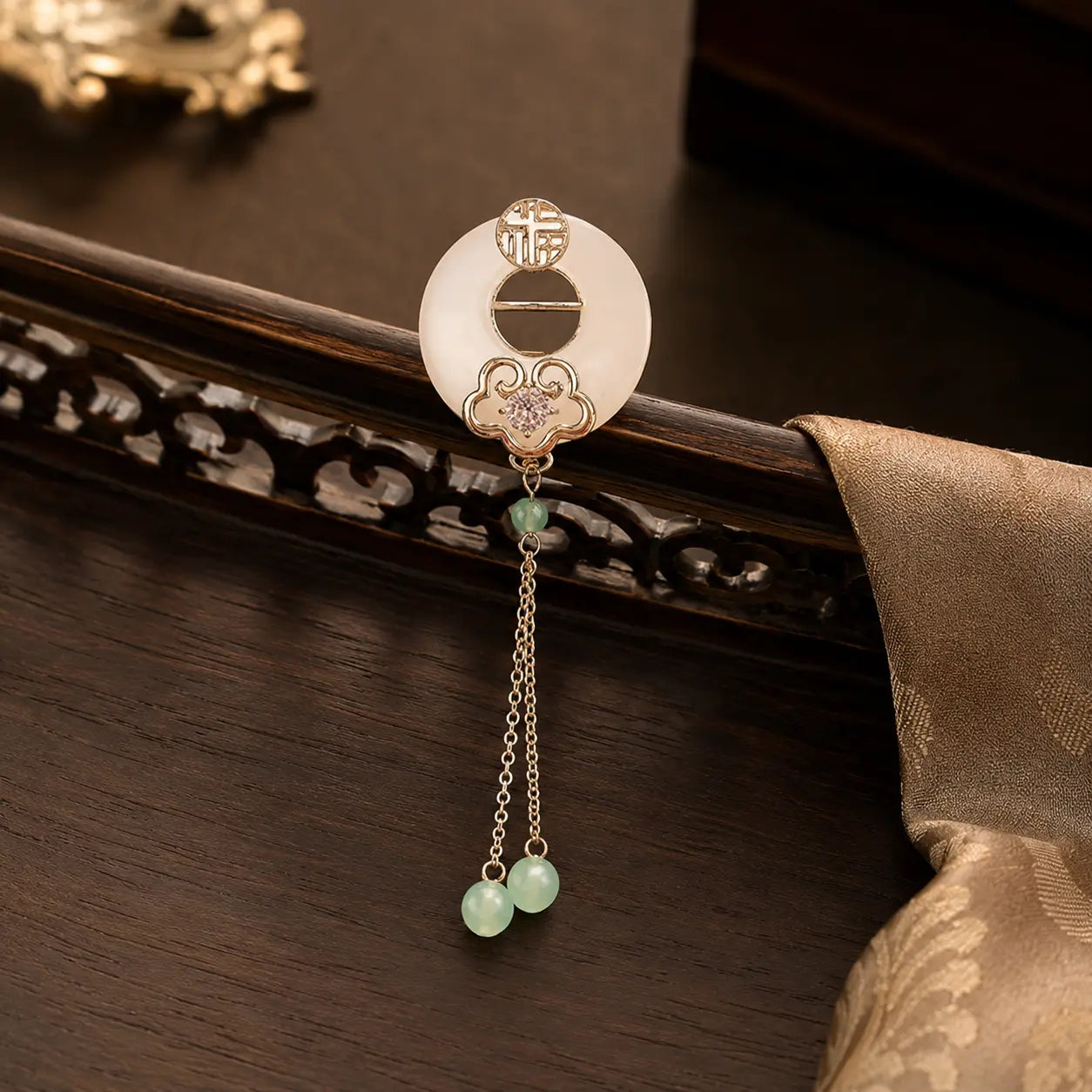 Longevity Jade Tassel Brooch