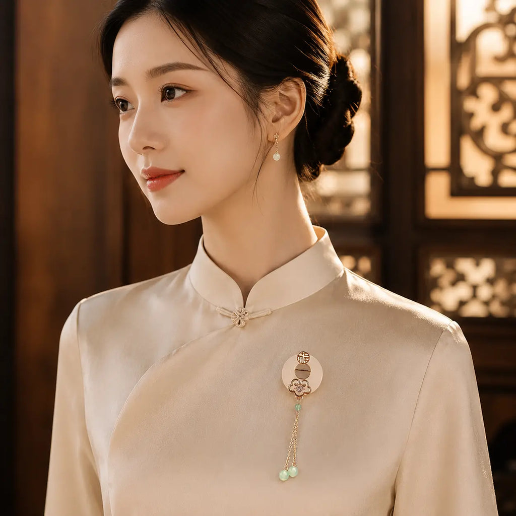 Longevity Jade Tassel Brooch