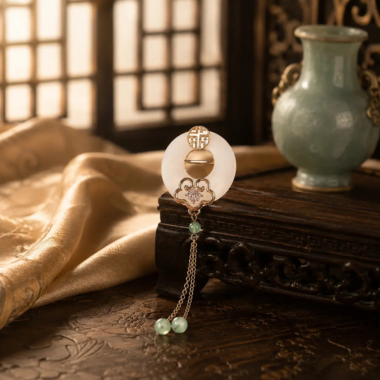 Longevity Jade Tassel Brooch