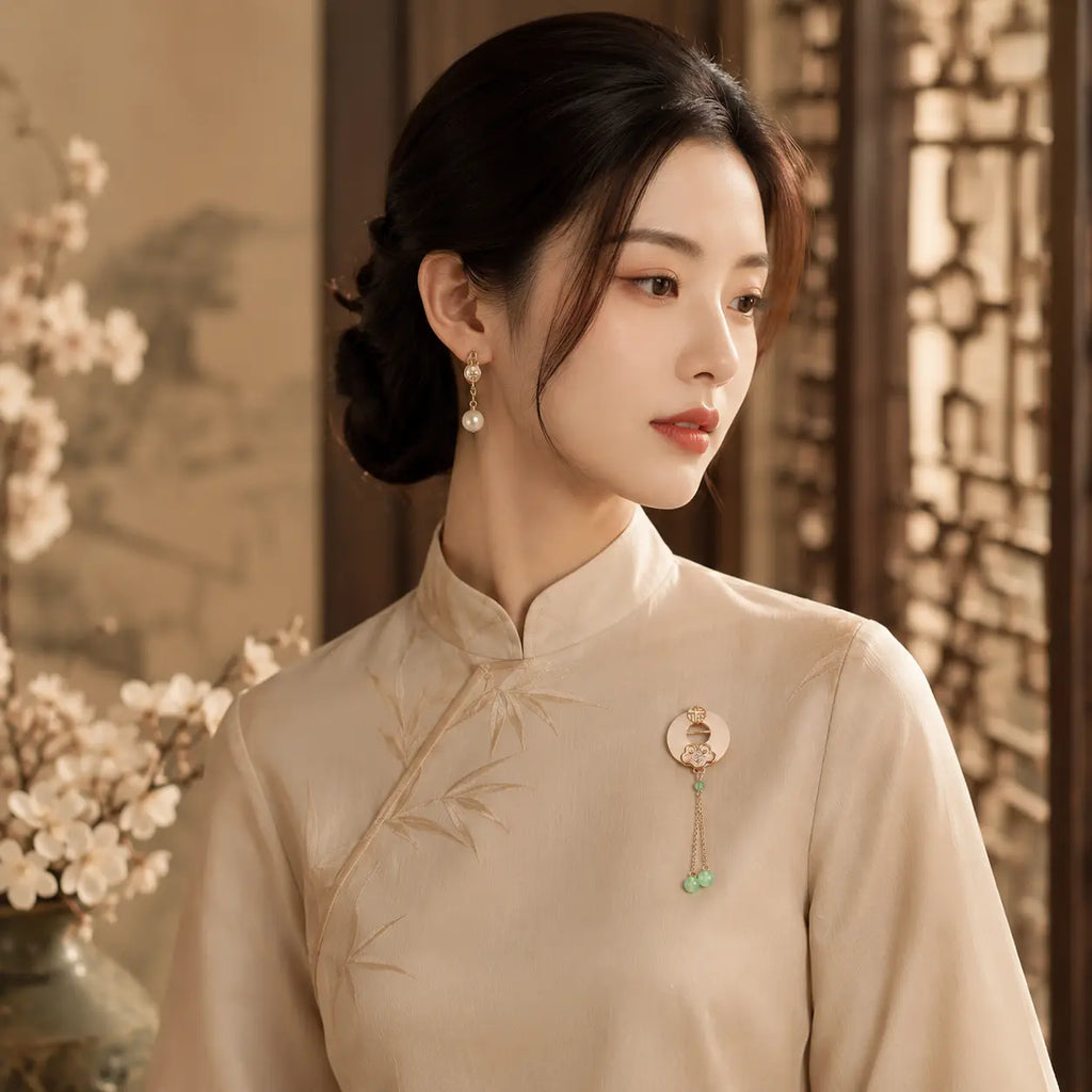 Longevity Jade Tassel Brooch
