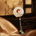 Moon Magnolia Jade Tassel Brooch