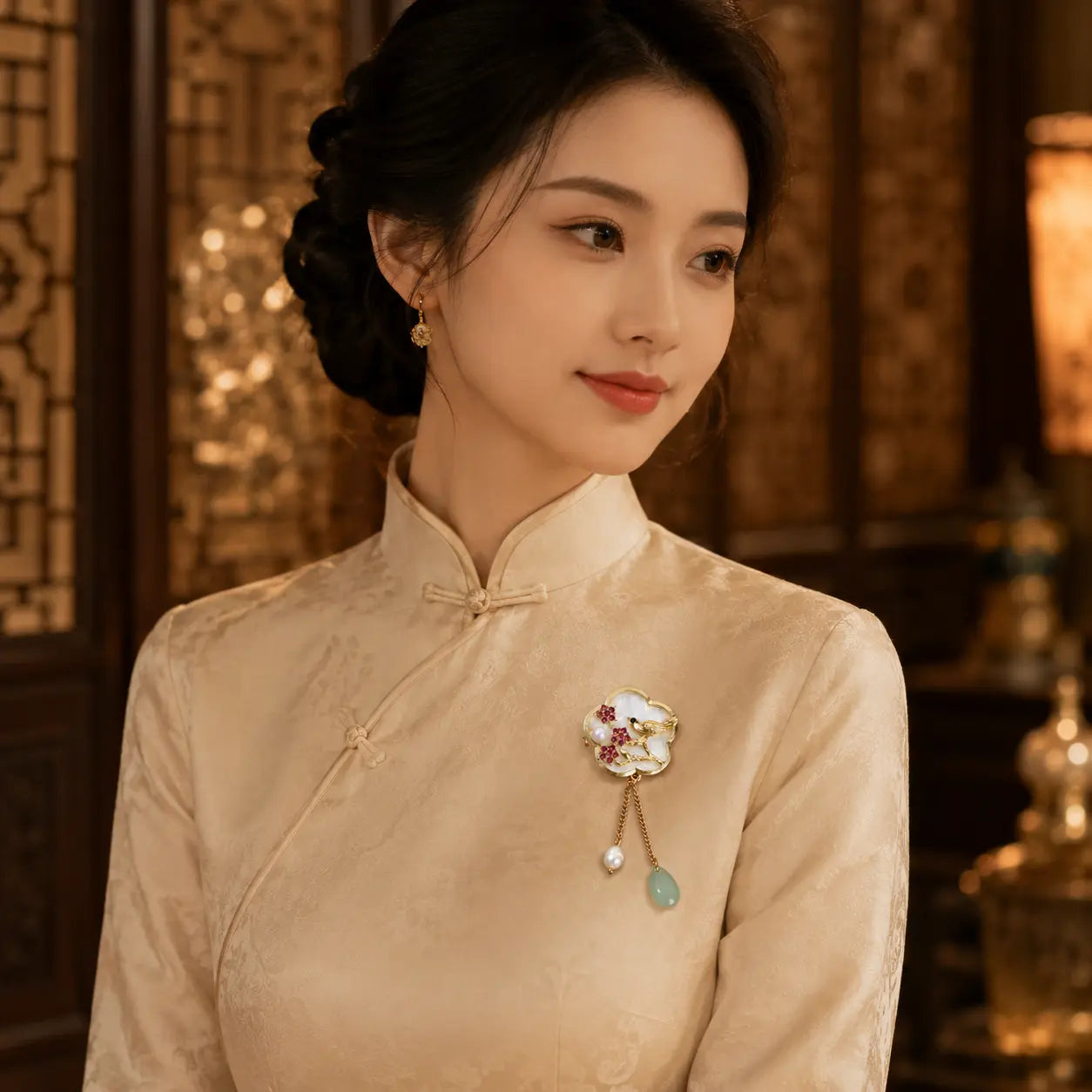 Jade Sparrow Blossom Brooch