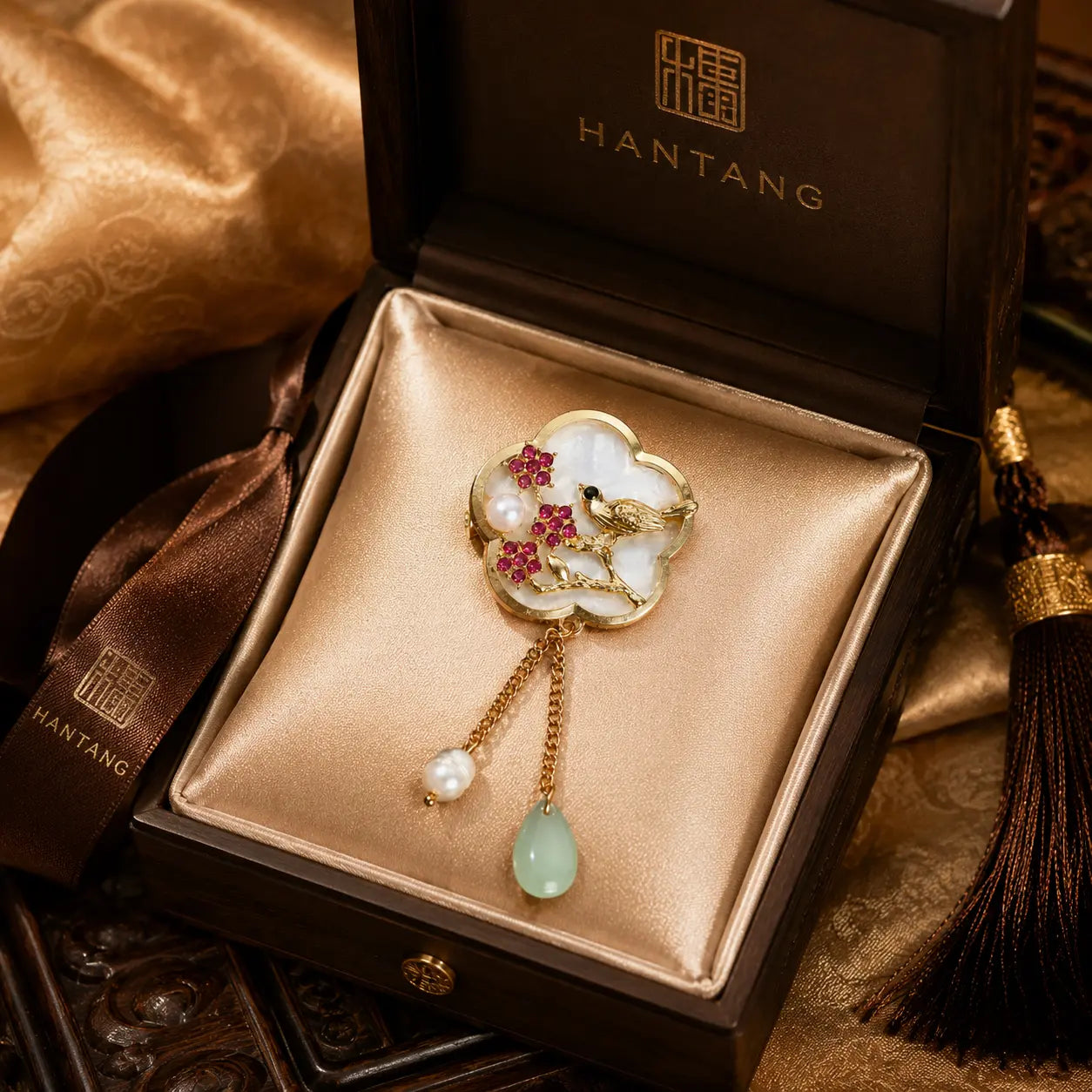 Jade Sparrow Blossom Brooch