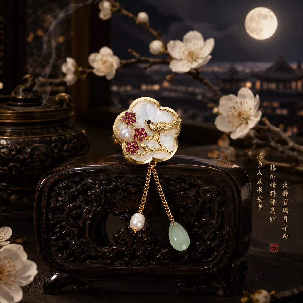 Jade Sparrow Blossom Brooch