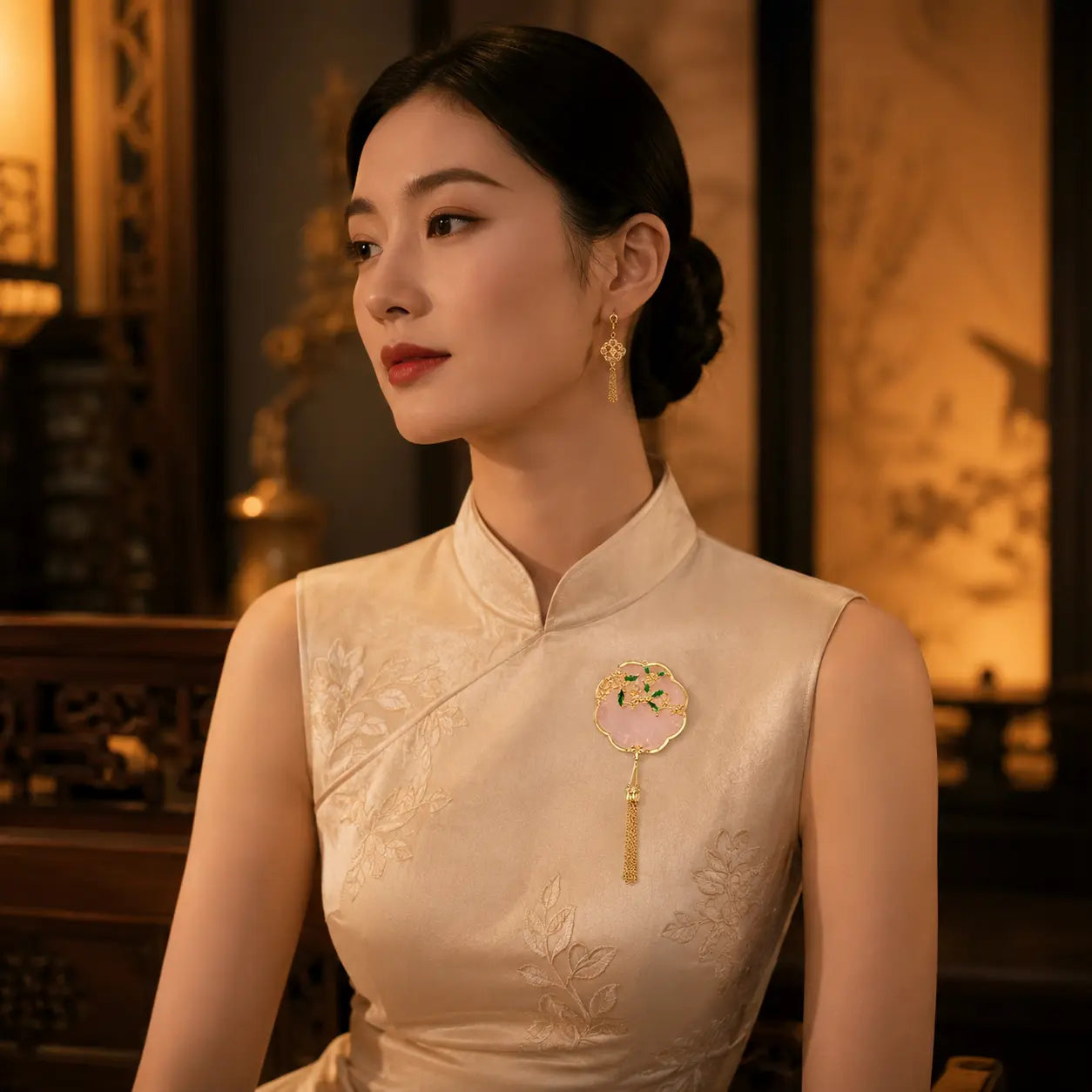Golden Blossom Palace Tassel Brooch