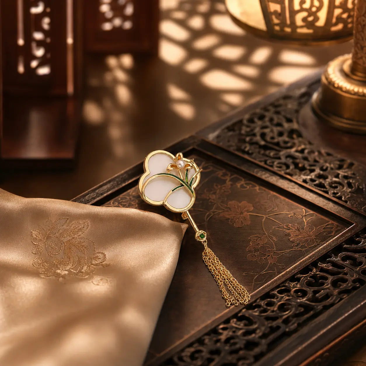 Golden Blossom Palace Tassel Brooch