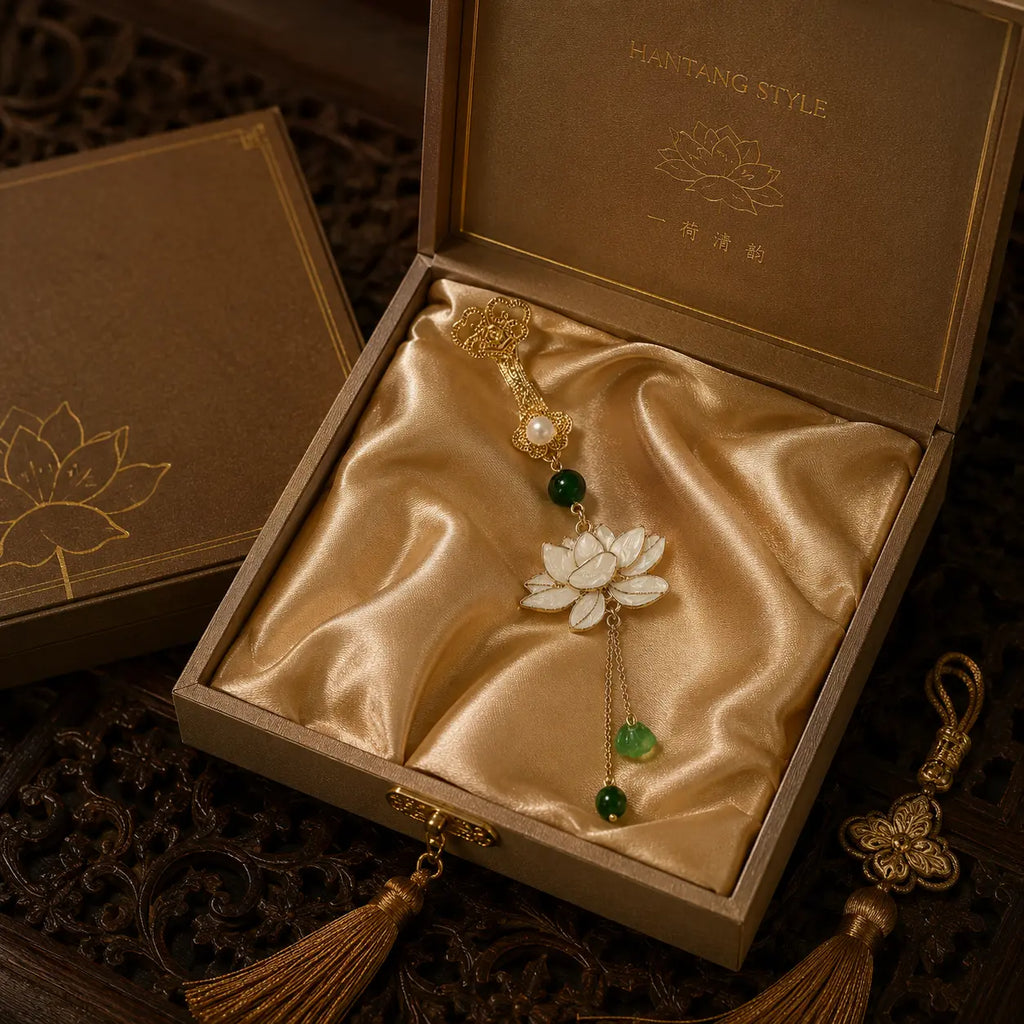 Imperial Lotus Jade Tassel Brooch