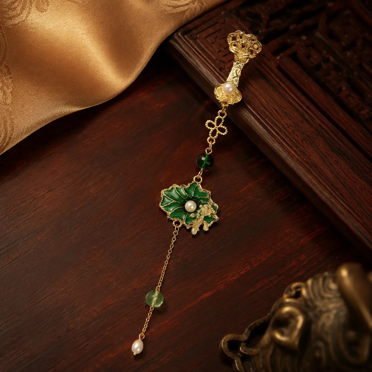 Imperial Lotus Garden Tassel Brooch