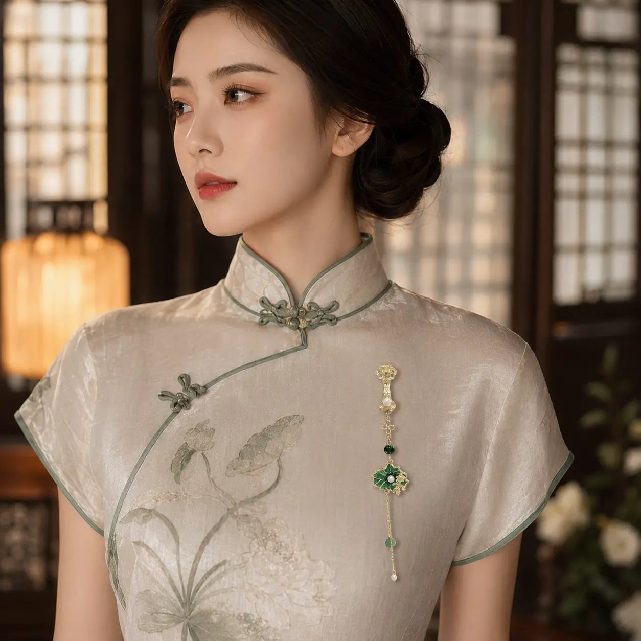 Imperial Lotus Garden Tassel Brooch
